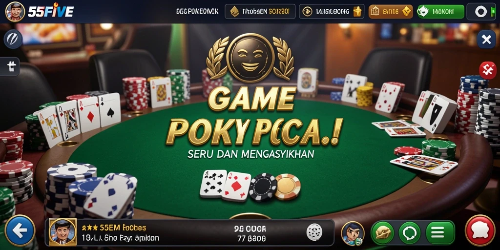 Tampilan gameplay Poker yang mendebarkan di 55FIVE.