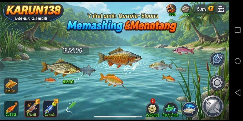 Screenshot gameplay KARUN138 menampilkan aksi memancing yang menegangkan.