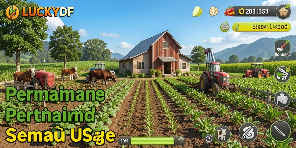 Tampilan gameplay LUCKYDF dengan pemandangan pertanian yang indah.