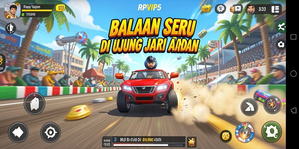 Tampilan menarik dari gameplay balap RPVIP5 dengan berbagai trek dan kendaraan.